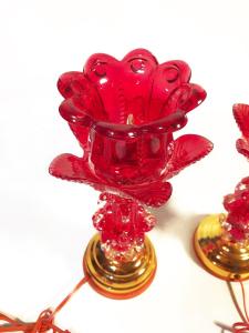 Đèn thờ thủy tinh thắp điện 3 bông bóng LED  sử dụng với ban thờ Thần Phật Gia tiên