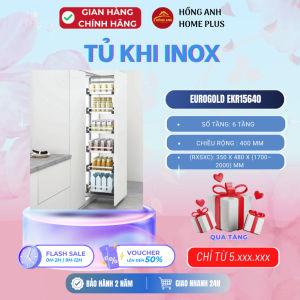 Tủ kho inox hộp cánh rút Eurogold EKR15640 6 tầng cho tủ bếp rộng 400mm thiết kế âm tủ giảm chấn