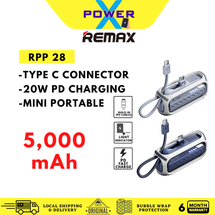 REMAX RPP-28 5000mAh PD 20W Mini Powerbank Rotary Cabled Emergency ...
