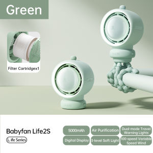 JISULIFE Stroller Fan Life 2 Baby Portable Fan Leafless 5000mAh 100 Speeds Anti-pinch Shaking Head Air Purifier  Childrens Fan Desktop Outdoor with Light 3 Gears