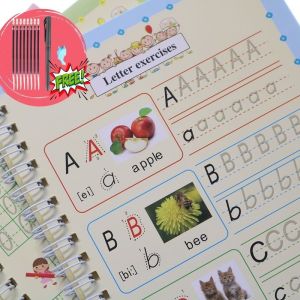 Reusable 4Books Children Learning Copybook Handwrite Practice Magic Books English Letter Montessori Practice Educational
