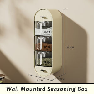 JustLiving 1ชิ้นกล่องเก็บรักษาเครื่องปรุงในครัวอุปกรณ์จัดระเบียบน้ำตาลชามเกลือกล่องใส่เครื่องปรุงชั้นวางเครื่องปรุงติดผนัง Set Sendok ไม่เจาะหนึ่งชิ้นห้าช่องกล่องเครื่องเทศกล่องเก็บเครื่องเทศบ้าน