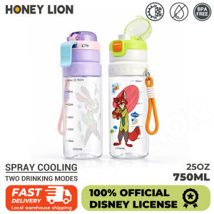 750ml Disney Kids Water Bottle with Mist Spray Straw Leakproof Cartoon School Bottle Portable Summer Cooling Cup- HoneyLion