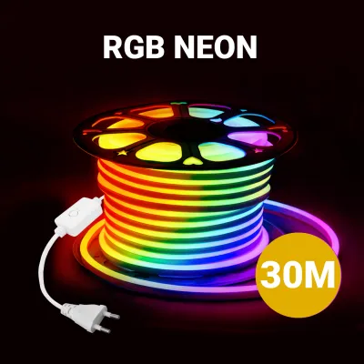 Paket Lampu LED Neon Flex RGB 220V Lengkap Tinggal Colok / LED Strip Neon Outdoor Warna Warni / LED Neon RGB Panjang 5–30 Meter