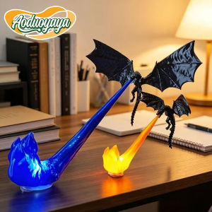 Aoduoyaya 3D Fire-breathing Dragon Light Toys Desk Shelf Decoration Ornament Black Dragon Flame Book Nook