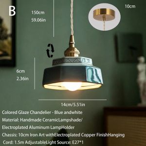 Retro Ceramic E27 Pendant Light New Chinese-style Japanese-style Guesthouse Display Window Restaurant Tea Room Bar Counter Islan