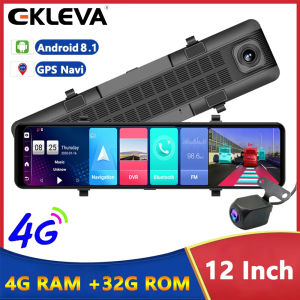 EKLEVA 4G 12" Car Mirror Android 8.1 Dash Cam DVR 1080P Dual Camera WiFi BT 4.0 Navigation ADAS Remote Video Recorder Surveillance
