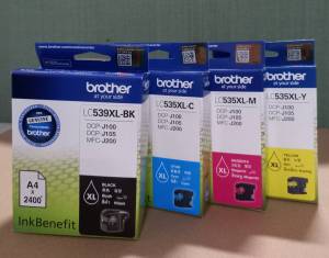 Brother LC-539XL BK /LC-535XL C M Y ชุดสี 4 สี ครบ  ของแท้ประกันศูนย์+ของใหม่ ใช้กับพริ้นเตอร์ Brother DCP-J100/105 MFC-J200สินค้ามีประกัน 100% #หมึกพิมพ์