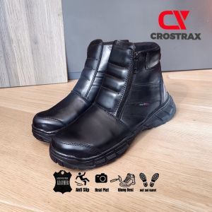 Sepatu Boots Pria Safety Crostrax King zipperrs resleting Ujung Besi kulit Ukuran Jumbo 40-46 Sepatu Tracking Touring Sepatu Low/Semi Boots Cowok Laki-Laki Boot Savety But Sepeti Septi Buts Sevti Bot Septy Bots Sefty Formal Kerja Kantor Proyek Lapangan
