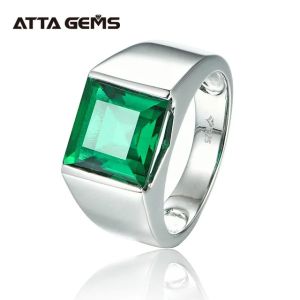 Emerald Sterling Silver Ring 925 Silver Jewelry 4.8 Carats in Square 10mm Created Emerald Green Color With Top Quality fashion For Men real gems stone ring Emerald Ring lab grown emerald