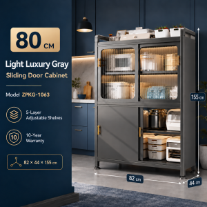 Kitchen Pantry Sideboard 5 Tier Storage Cabinet with Sliding Doors Multiple Shelves Microwave Appliance Stand Kitchenware Organizer for Condo Apartment and Home