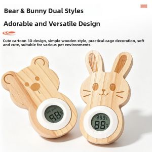 HIV00 LCD Display Pet Cage Thermometer Digital Temperature Display Wall Hanging Birdcage Monitoring Hygrometer Cute Wooden Hamster Cage Hygrometer Hamster Cage