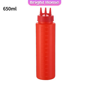 ขวดน้ำสลัด ขวดบีบซอสพลาสติก ขวดแยม 3 รู ฝาครอบ Condiment Squeeze Bottles