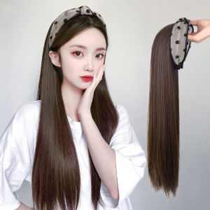 Womens Wig Long Straight Hair Retro Polka Dots Headband Wig Extension Full Head Wigs Half Headgear