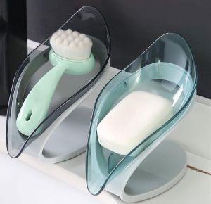 ที่วางสบู่ ถาดวางสบู่ ที่วางฟองน้ำ ที่วางแปรง ทรงใบไม้ มีช่องระบายน้ำ