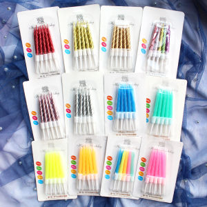 Vỉ 10 cây nến sắc màu trang trí bánh sinh nhật nến sinh nhật trang trí bánh kem nến xoắn nhũ nhiều màu