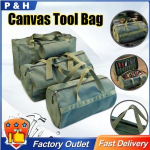 Tool Bag Organizer Canvas Pouch Round Toolkit Durable Water Resistant Multi Pocket Utility Repair Storage