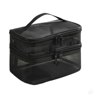 🚚 SG Seller🚚 Cosmetic Bag Multi-functional Simple Wash Bag Portable Large transparent Mesh Double-layer Mesh Bag Storage Bag