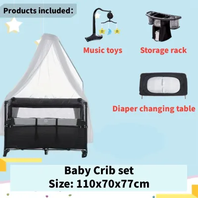Baby Crib Complete Set Baby Cribs for New Born with Diaper Changer and Mosquito Net Foldable Baby Crib Liftable Removable Portable Crib 2 Layer