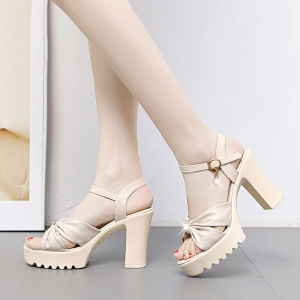 Free Shipping New High-Heeled Sandals With Chunky Heels And Waterproof Platform Versatile For Summer Made Of Soft Leather Comfortable And Stylish Height-Increasing WomenS Shoes