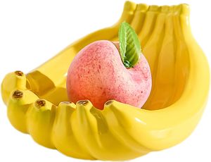 Ceramic Decorative Bowl Banana Shape Green Fruit Basket Holder for Kitchen Counter Funny Key Bowl for Entryway Table