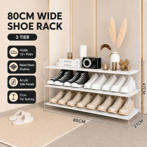 FurnishFiesta Multi Layer Shoe Rack 4 Tier Metal Shoe Organizer with Acrylic Side Panels Large Capacity Storage Shelf for Shoes Home Entryway