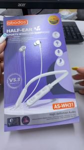 abodos AS-WH31 Half-Ear Wireless Earphones Bluetooth 5.3 Sports Neckband HD Voice Earbuds