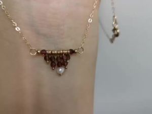 DaVee 14k Gold filled necklace red garnet tassel fresh-water pearl necklace