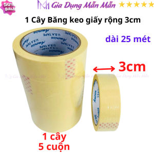 SKU121 - 1 Cây Băng keo giấy  rộng 3cm dài 25 mét mỗi cuộn lõi giấy 3mm - 1 cây có 5 cuộn - Gia Dụng Mẫn Mẫn