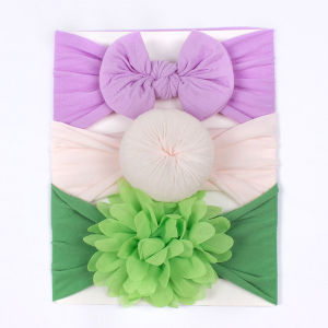 สายรัดที่คาดศีรษะเด็กเล็กรูปดอกไม้โบว์น่ารัก3ชิ้น/เซ็ตดอกไม้โบว์แบบผูกยืดหยุ่นสำหรับเด็กผู้หญิงแรกเกิดที่คาดศีรษะสีทึบเครื่องประดับผม