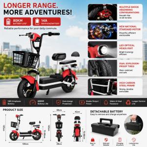 24 Hour Fitness Rechargeable Electric Motorcycles with Backrest Waterproof Strong power Resistant Tires E-Bike
