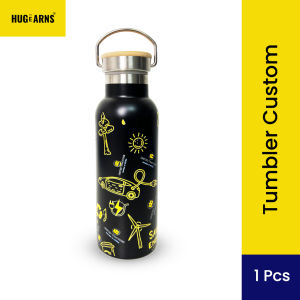 HUGeARNS - Tumbler Bamboo Custom Nama Tumblr Botol Air Minum Stainless Custom Grafir Logo Untuk Gift Wedding Pernikahan Valentine Hadiah / Tumbler Grafir Custom / Termos Tutup bambu Print Nama / Cetak Souvenir Botol Minum / Tumbler Custom