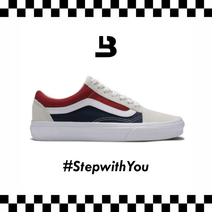 Sepatu Vans Old Skool Retro Block Pepsi Red Blue White Original