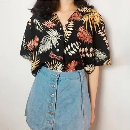 Printed Polo Shirt Korean Top Oversize Floral Shirt Women Hawaiian Shirt Blouse Beach Shirt Lazada PH