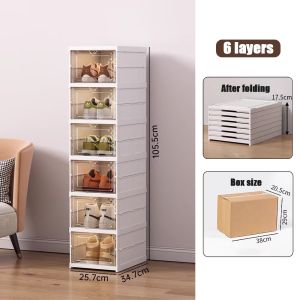 6 Layers Foldable Transparent Shoe Storage Box Stackable Dustproof Organizer Cabinet Rack for Sneakers High Top Shoes Display Shelf