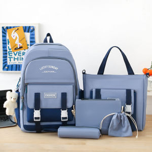 AE Eco-style simple backpack for women Korean version lightweight large-capacity suitable for elementary and middle school hand-held tutoring backpack five-piece set