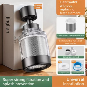 360 Rotating Transparent Kitchen Faucet Filter 316L Stainless Steel Filter Cartridge Reusable Washable Filter Softening Boosted Water Flow Brass Fitting