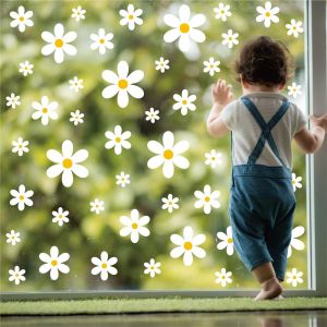 REGISTR 6Sheets/72Pcs/Set PVC Daisy Window Stickers Double Sided Waterproof Flower Wall Stickers DIY White Glass Stickers Home Decoration