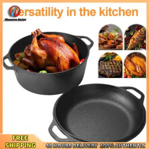 Winnereco 2 in 1 Cast Iron Dutch Oven with Skillet Lid Dutch Oven Pot with Dual Handles for Bread Frying Baking Camping BBQ