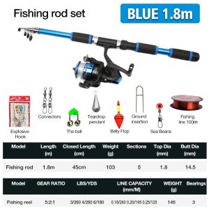 Fishing Rod and Reel Set Fishing Rods Set Full Set Fish rods 1.8m esscopic Rod and Reel Combos