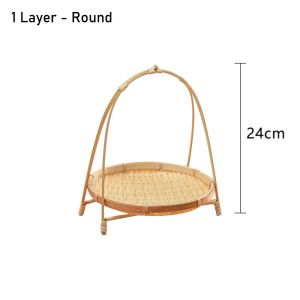JESJELIU 1Pcs Fruit Food Vegetable Bamboo Woven Basket 1/2/3 Layer for Kitchen Standing Tray Durable Handwoven Storage Basket