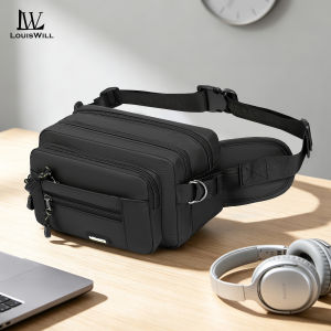 LouisWill Men Waist Bag Chest Bag Fashion Crossbody Bag Waterproof Bag Multi Layer Large Capacity Leisure Bag Street Bag Casual Bag Lightweight Messenger Bag Travel Bag Sports Bag