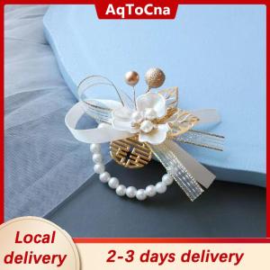[COD] AqToCna Ship within 24 hours Exquisite Wedding Supplies Fashion Bride Pearl Clover Wrist Flower Elegant Bridesmaid Wristband Jewelry Accessories Gifts