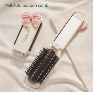 Portable Folding Air Cushion Comb with Makeup Mirror Anti-Static Smooths Hair and Prevents Hair Loss Travel Essentials Hairdressing Comb