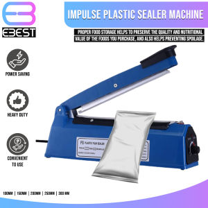Impulse Heat Sealer Machine Heavy Duty 100mm 200mm 300mm Plastic Bag Sealer 8 Level Temp Control Instant Heating PE PP Food Packaging Sealer