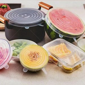 6PCS Silicone Stretch Lids Reusable Flexible Food Cover Heat Resisting Kitchen Cover for Bowl