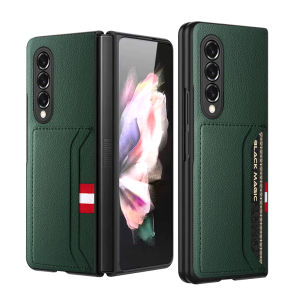 Non-Fingerprint PU Leather Skin Case for Samsung Galaxy Z FOLD 7 FOLD7 FOLD6 ZFOLD6 Z Fold 5 Fold5 5G Fold3 ZFOLD3 ZFOLD4 ZFOLD5 Z FOLD5 FOLD4 FOLD3 Card Pocket Phone Cases Cover for Z FOLD3