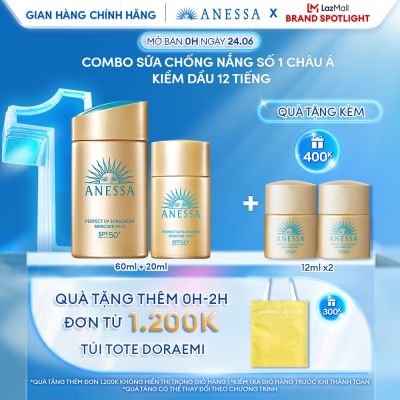 Bộ Đôi Chống nắng kiềm dầu khô thoáng hoàn hảo siêu tiết kiệm Anessa Perfect UV Sunscreen Skincare Milk 60ml + 20ml