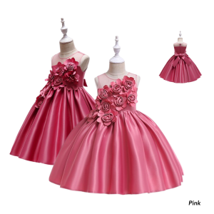 [Brandedbaby] 3T-8T Dress Pesta Anak Perempuan Satin Premium Fashion Korea Flower Ulang Tahun Girl Party Dress