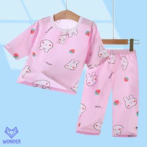 BU ชุดนอนเด็ก ผ้าฝ้าย เซต 2 ชิ้น(เสื้อ+กางเกง) ชุดนอนเด็กหญิง ชุดนอนเด็กชาย ชุดนอนลายการ์ตูน เสื้อผ้าเด็ก ชุดเด็ก AS087